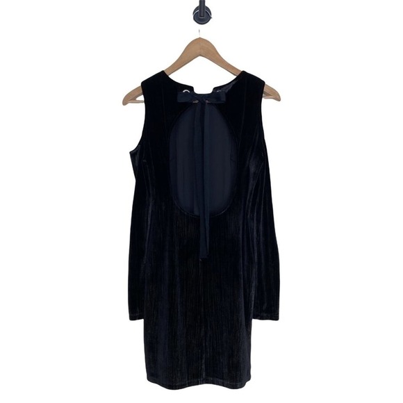 Topshop Velvet Open Back Dress Womens size 6 Black Gold Metallic Peep Shoulder - Picture 5 of 9